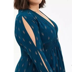 Torrid Mini Skater Dress Lace Up Gauze‎ Teal Blue Plus Size 4